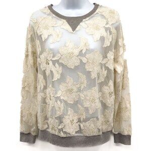 Zara Floral Embroidered Lace Mesh Sheer Sweatshirt Top Blouse Shirt